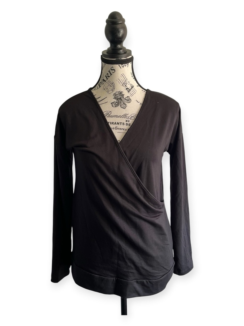 LL Bean Black Faux Wrap Long Sleeve Top Casual Basic